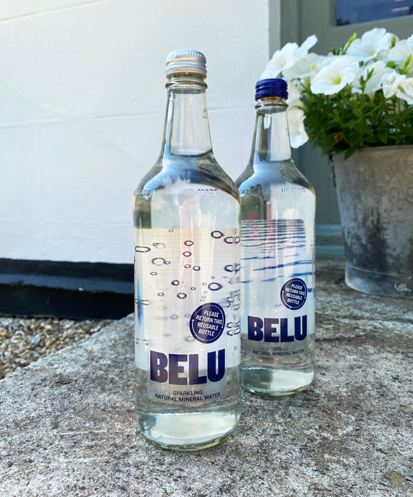 Belu mineral water in reusable bottles
