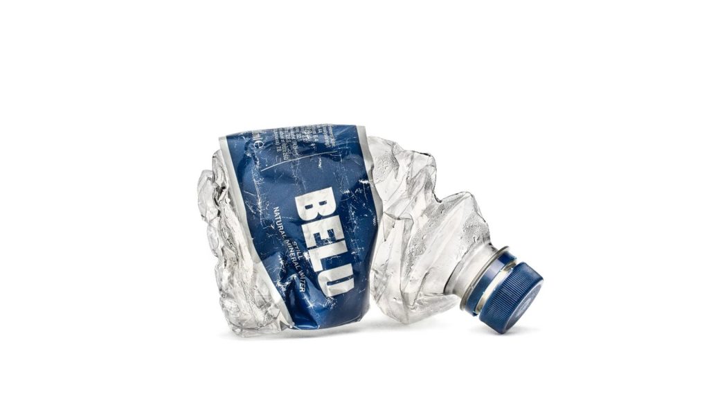 Crushed belu recycled plastic bottle